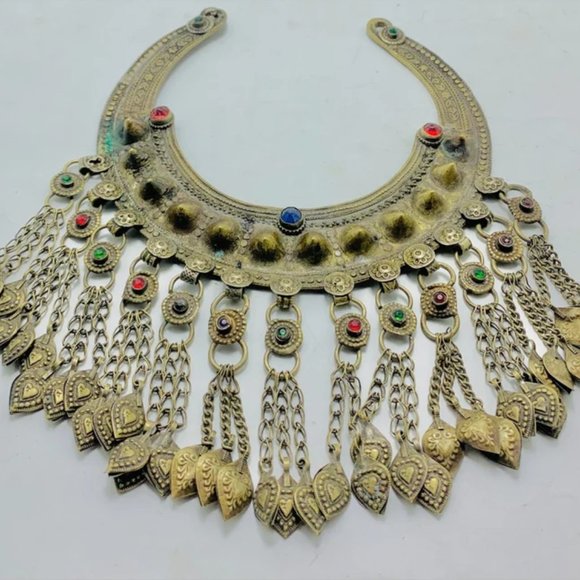 Vintage Turkmen Torque Choker Necklace, Torque Choker Necklace with Dangling - Picture 4 of 6